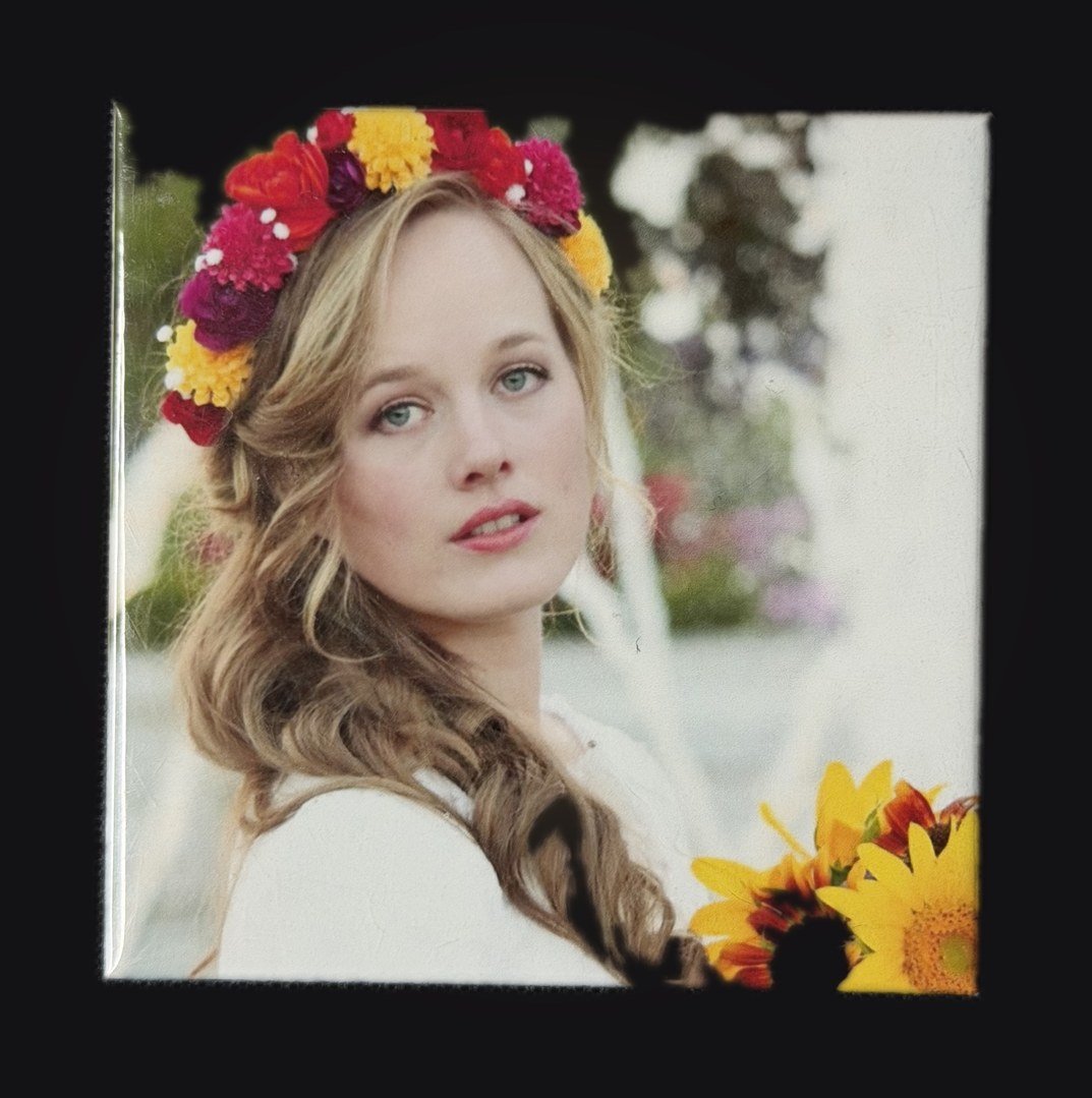 Custom wedding photo magnet featuring a close-up of the bride